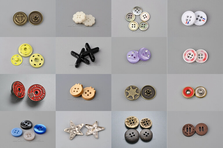Different types of buttons for clothes