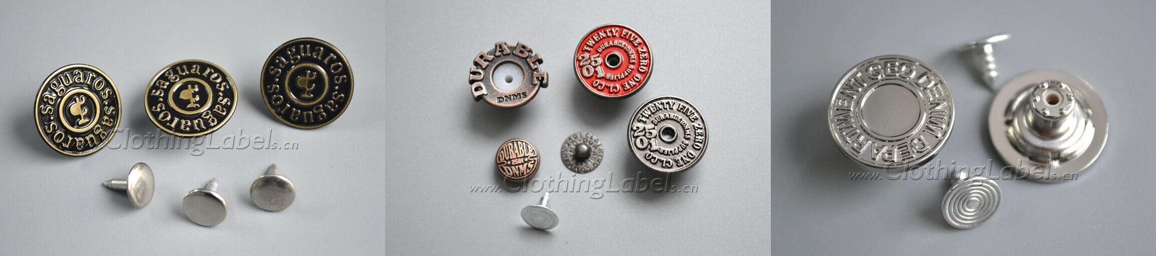 samples of jeans buttons and rivets
